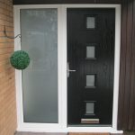 Black composite door with frosted side panel